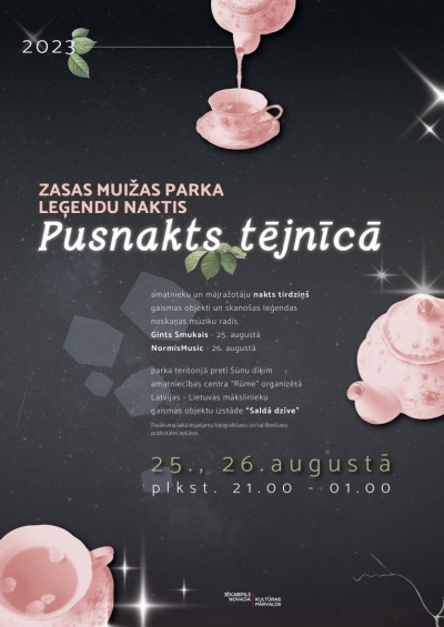 Afiša - gaišs teksts uz tumša fona