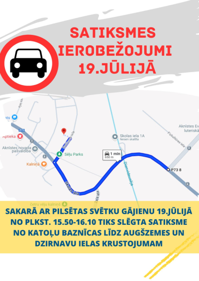 Satiksmes ierobežojumi Aknīstē gājiena laikā