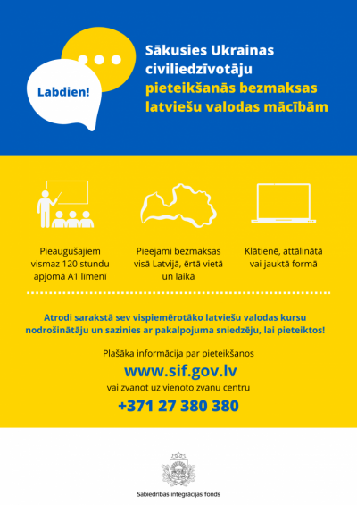Afiša ukraiņiem par latviešu valodas mācībām