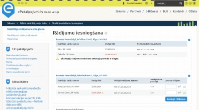 Paraugs: rādījumu iesniegšana