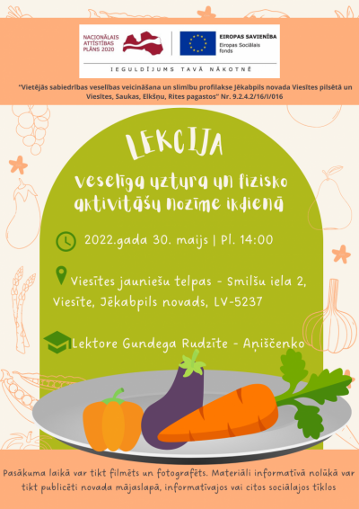 zīmēti dārzeņi bļodā uz zaļgana fona ar tekstu