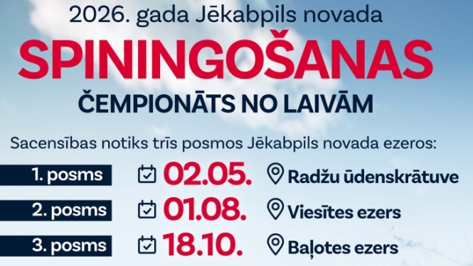 Jēkabpils novada Spiningošanas čempionāta no laivām afiša 2026. gadam
