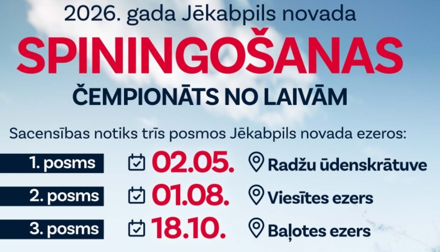 Jēkabpils novada Spiningošanas čempionāta no laivām afiša 2026. gadam