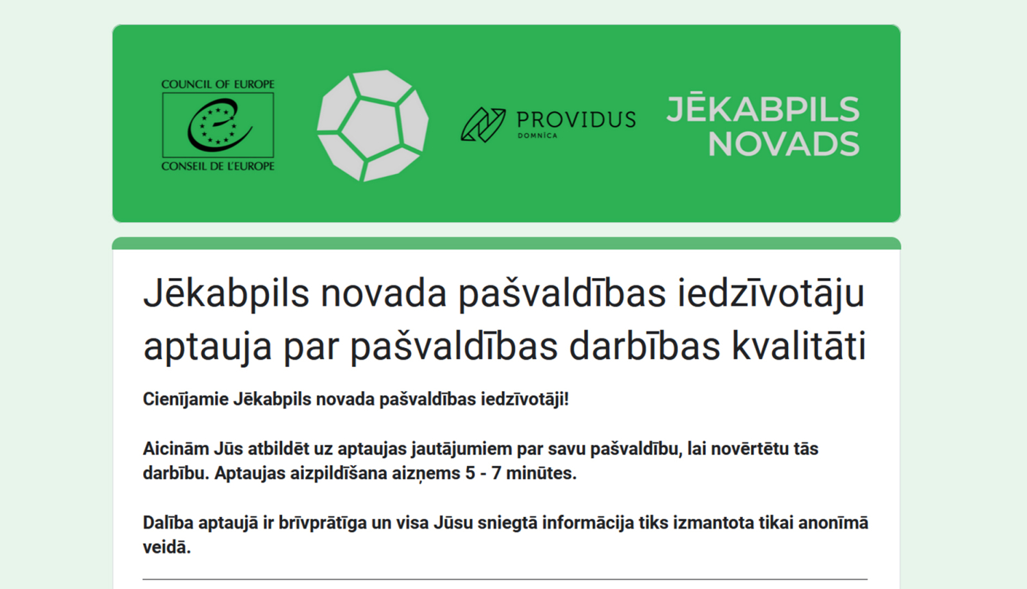 Ekrānšāviņš ar aptaujas saturu no Google veidlapas