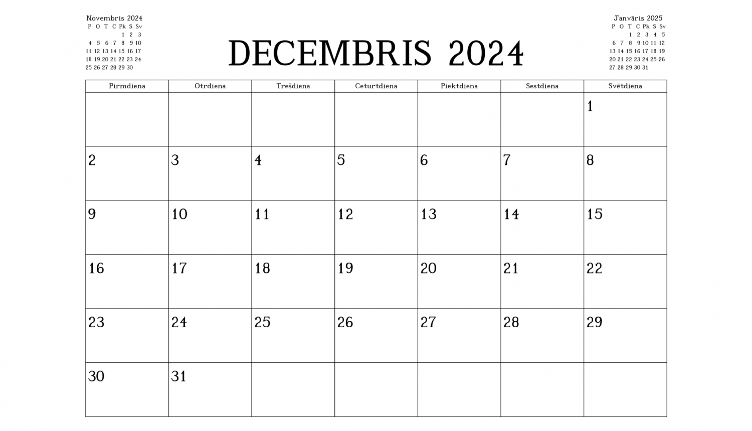 Kalendārs - 2024. gada decembris