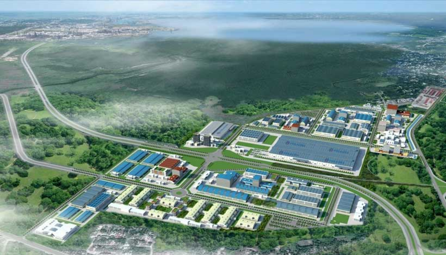 Industriāls parks vizualizācija drona skats