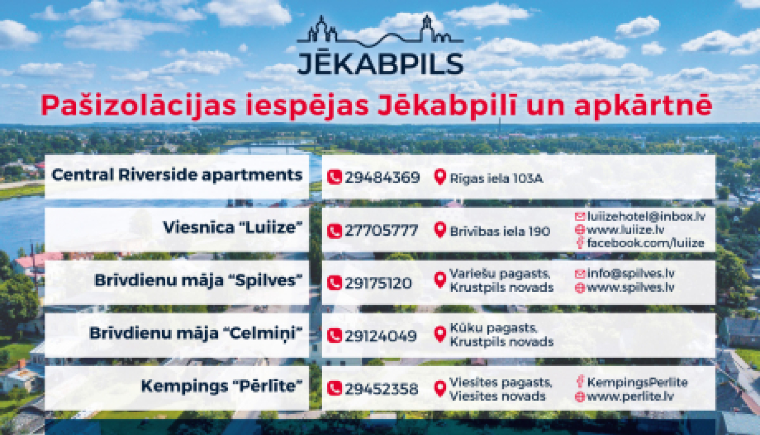 Pašizolācijas iespējas Jēkabpilī (uz 22.12.2020)