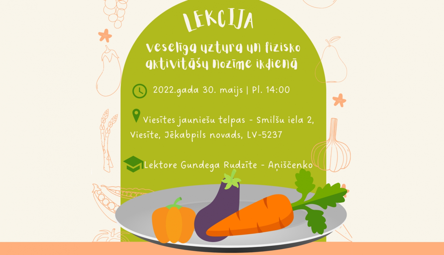 zīmēti dārzeņi bļodā uz zaļgana fona ar tekstu