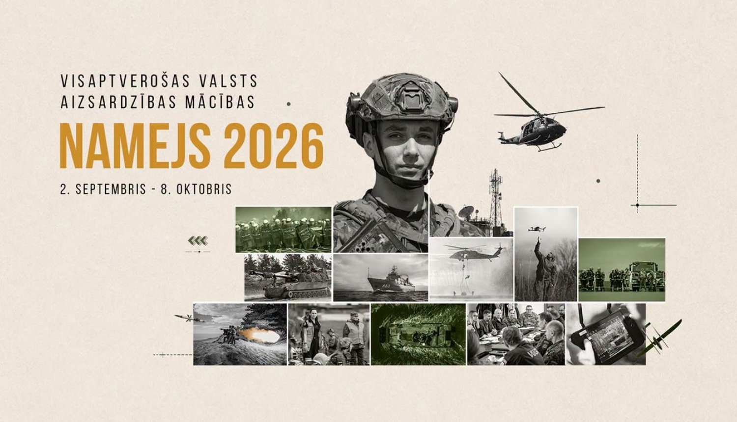 NAMEJS 2026 uzsaukuma plakāts - datumi un bilžu kolāža