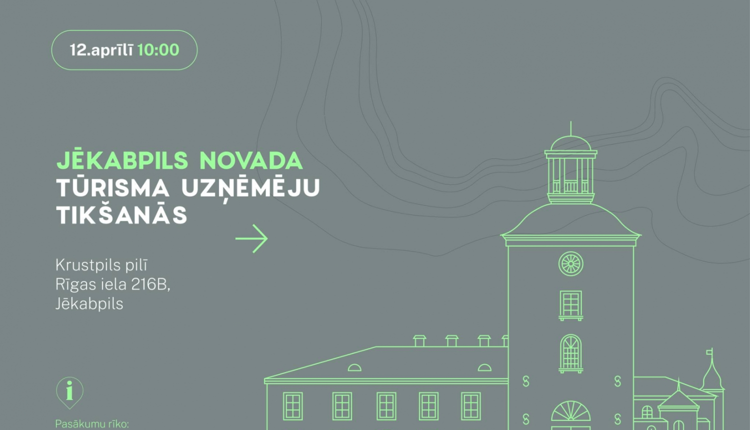 Vizualizācija ar zaļganu Krustpils pils kontūru uz pelēcīga fona