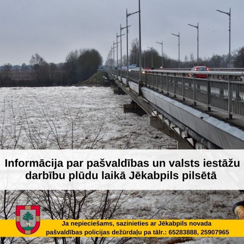 Posteris ar tekstu uz Jēkabpils tilta fona