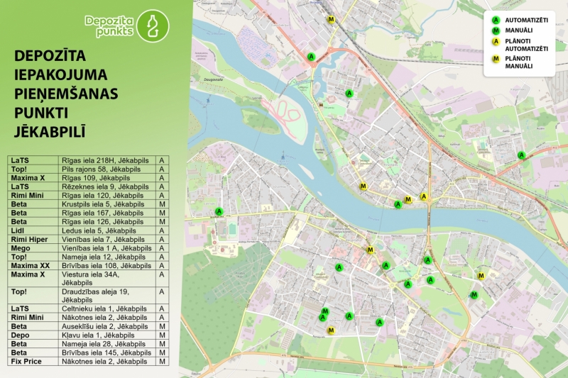 Karte ar depozīta punktiem Jēkabpilī