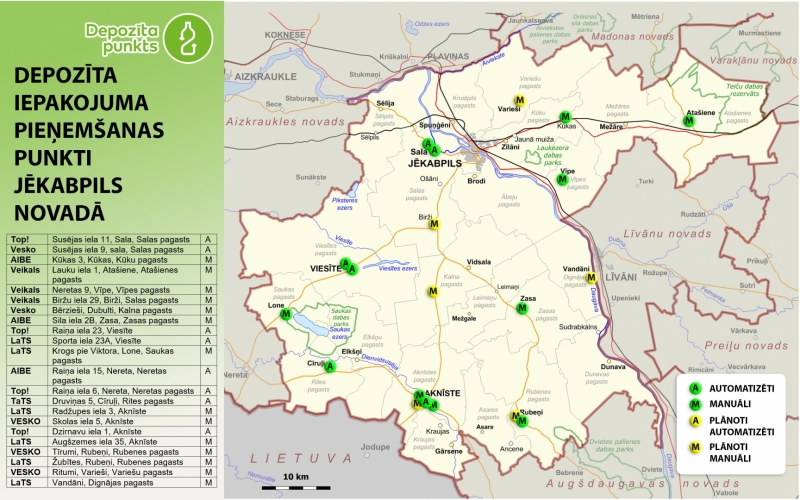 Karte ar depozīta punktiem Jēkabpils novadā