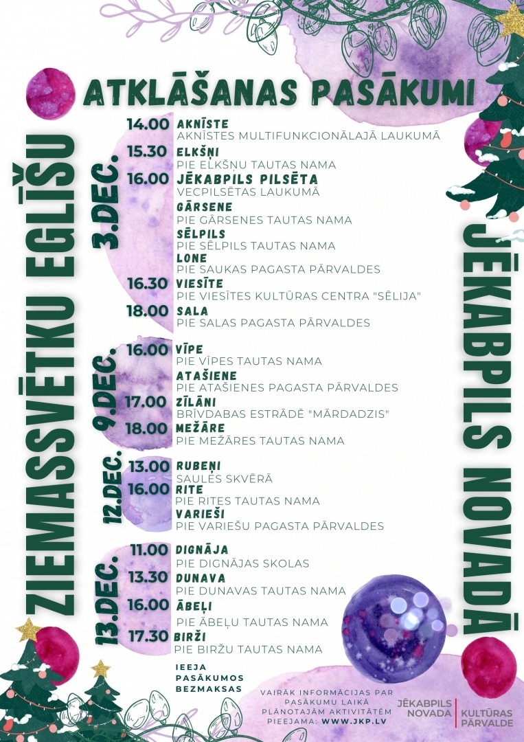 Ziemassvētku eglīšu atklāšanas pasākumu saraksts