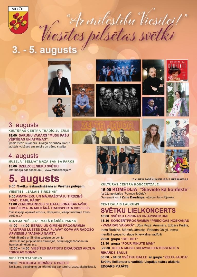 Viesītes pilsētas svētku afiša - programma un mākslinieku bildes