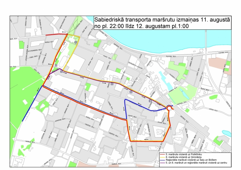 Karte ar satiksmes izmaiņām