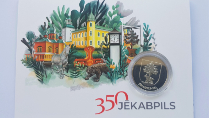 Izdota suvenīrmonēta, veltīta Jēkabpils pilsētas 350.jubilejas gadam