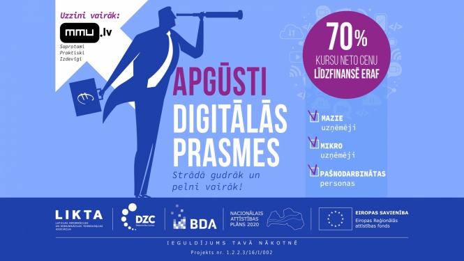Apgūsti digitālās prasmes - projekta uzsaukuma plakāts