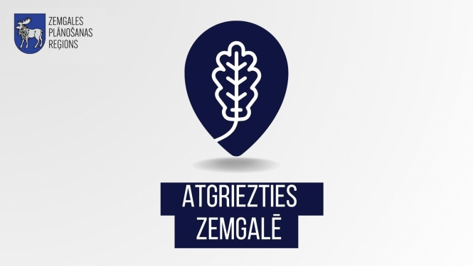 Logo atgriezties zemgalē uz gaiša fona un Zemgales plānošanas reģiona logo