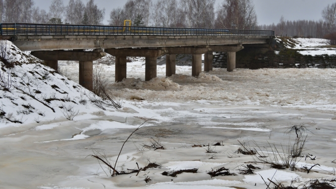 Sakas upe un tilts pār ledainu Sakas upi