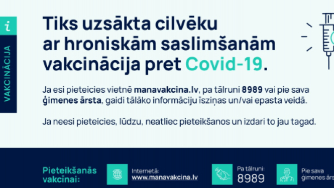 Vakcinācijai tiek atvērta jauna prioritārā grupa – iedzīvotāji ar hroniskajām saslimšanām