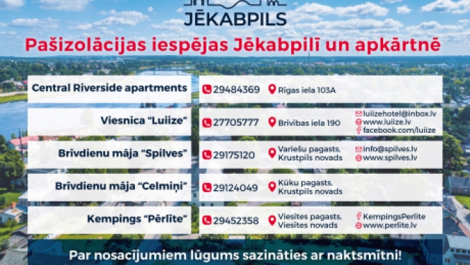 Pašizolācijas iespējas Jēkabpilī (uz 22.12.2020)
