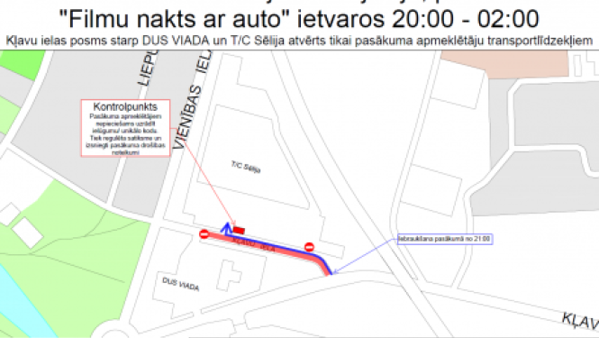 Satiksmes ierobežojumi pasākumā “Filmu nakts ar auto”