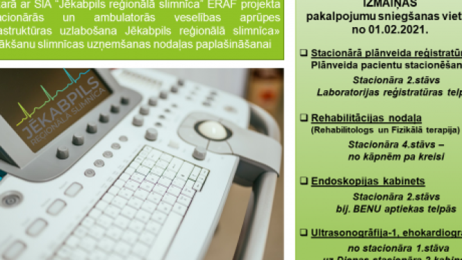 Aktuālā informācija par pakalpojumu sniegšanas vietām slimnīcā