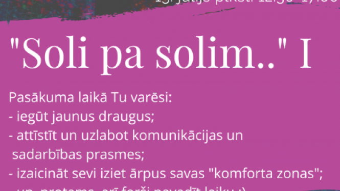 Notiks personīgās izaugsmes treniņi jauniešiem “Soli pa solim.. ”