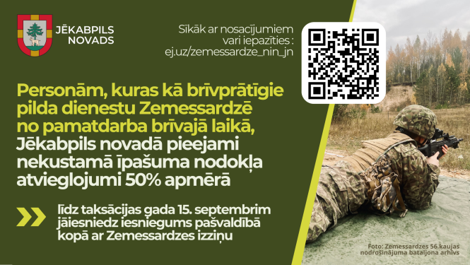 Uzmanību pievērsošs plakāts ar tekstu un zemessarga bildi treniņapmācībās