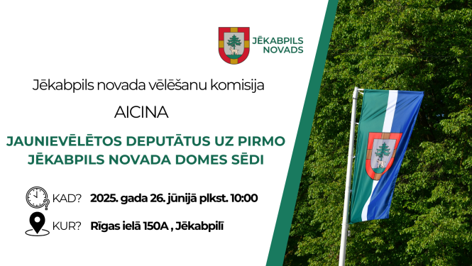 Vizuālis ar aicinājumu piedalīties domes sēdē 