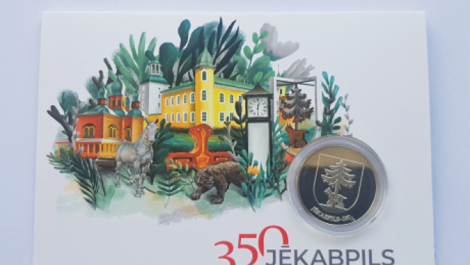 Izdota suvenīrmonēta, veltīta Jēkabpils pilsētas 350.jubilejas gadam