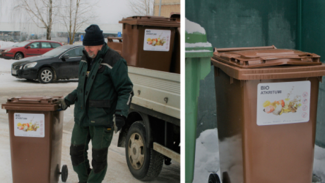 Bebru ielas mikrorajonā uzstādīti pirmie bioloģisko atkritumu šķirošanas konteineri