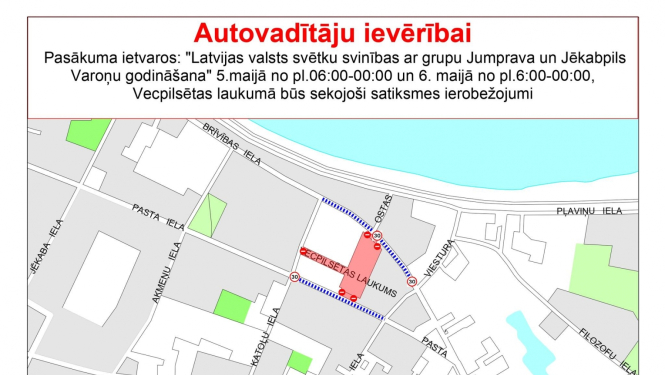 5. un 6.maijā Vecpilsētas laukums – slēgts auto satiksmei!
