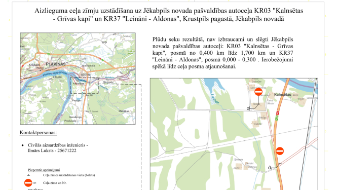 Karte ar norādi, kur ierobežots ceļš