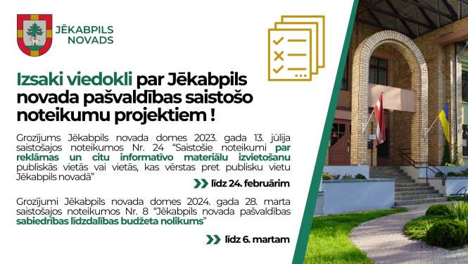 Plakāts ar tekstu, kas ir rakstā un ilustratīvu domes ēkas Rīgas ielā attēlu