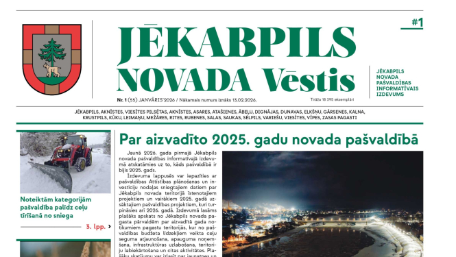 1. lapa informatīvajam izdevumam Jēkabpils Novada Vēstis