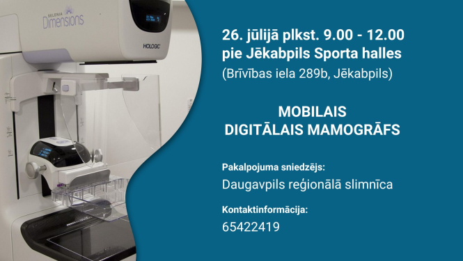 Afiša ar to pašu tekstu, kas rakstā un klāt mamogrāfa bilde