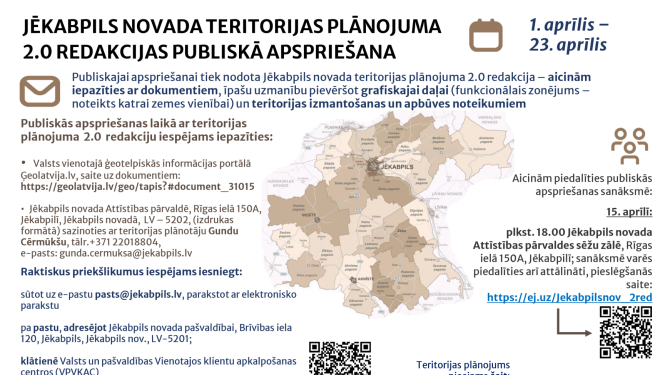 Uzsaukuma plakāts teritorijas plānojuma 2. redakcijas publiskajai apspriešanai