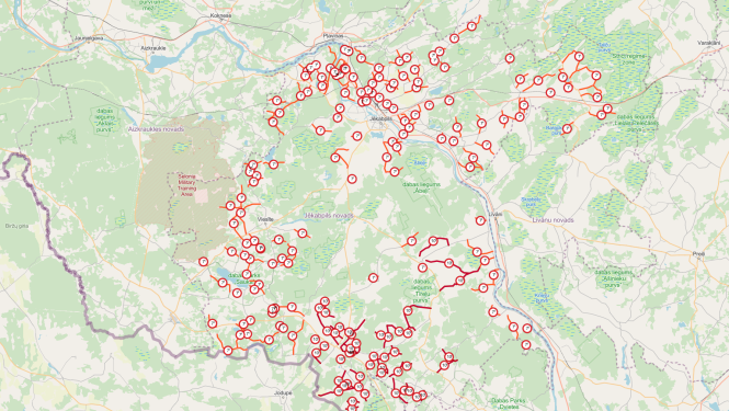 Karte ar iezīmētiem ceļiem un svaru ierobežojumiem
