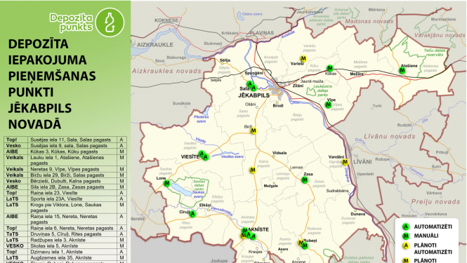 Karte ar depozīta punktiem Jēkabpils novadā