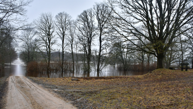 Applūdis ceļš Krustpils pagastā 2024.gada janvārī