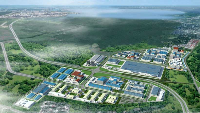 Industriāls parks vizualizācija drona skats