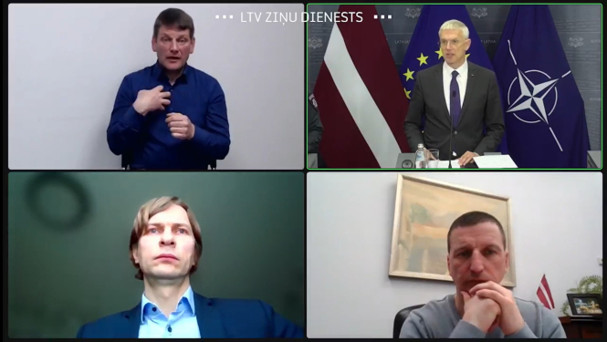 LSM preses konferences ekrānšāviņš - 4 personas katra savā lodziņā