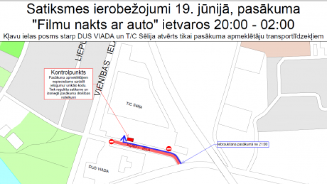 Satiksmes ierobežojumi pasākumā “Filmu nakts ar auto”