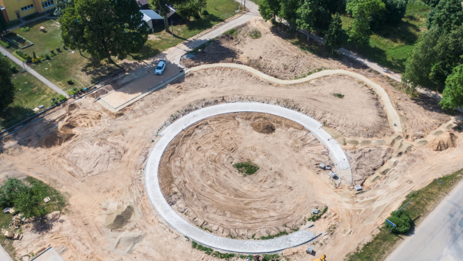 Skats no augšas uz Rubeņu skvēra būvdarbiem