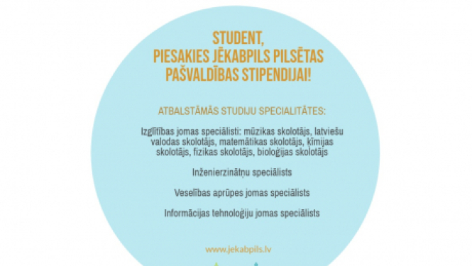 Līdz 20.septembrim aicina pieteikties Jēkabpils pilsētas pašvaldības stipendijām