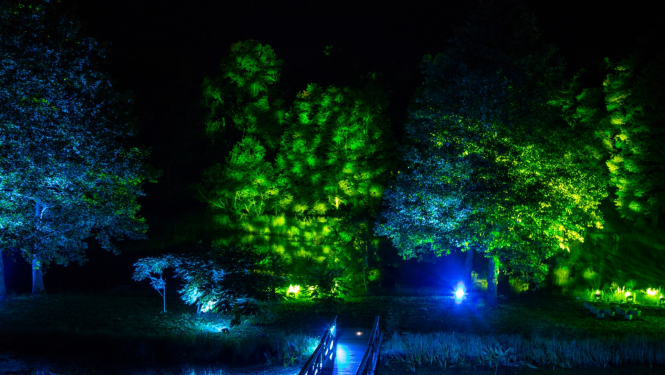 Zasas muižas parks naktī izgaismots