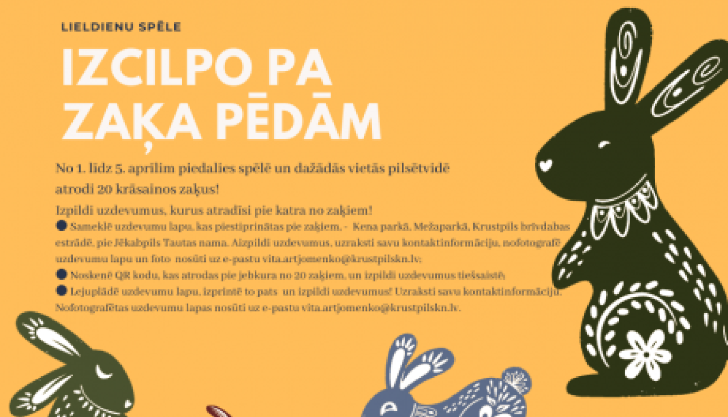 Lieldienās aicina uz spēli “Izcilpo pa zaķa pēdām”