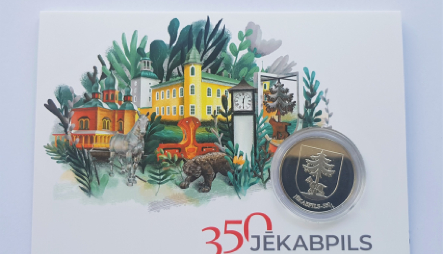 Izdota suvenīrmonēta, veltīta Jēkabpils pilsētas 350.jubilejas gadam